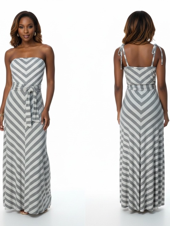 Michael Stars Dresses & Skirts - Michael Stars Gray & White Strapless Chevron Maxi Dress